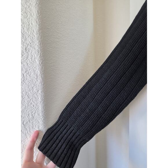 Vintage Cactus Black Leather Front Zip Knit Sweater Bomber Jacket, Men's Medium - Picture 6 of 13